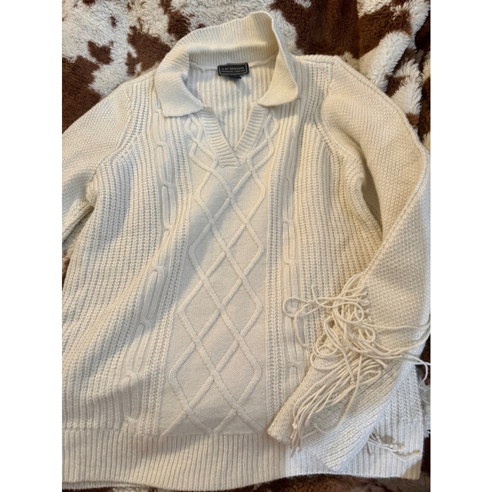 G by Guiliana Black Label Size Medium Cream Heavy Weight Knit Tassel Sweater